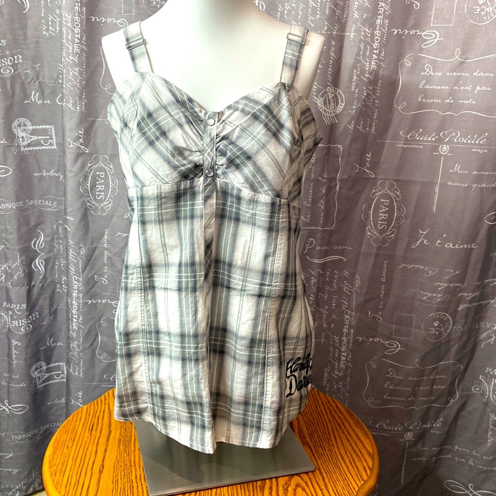 womans L black and white Harley Davidson adjustable tank top